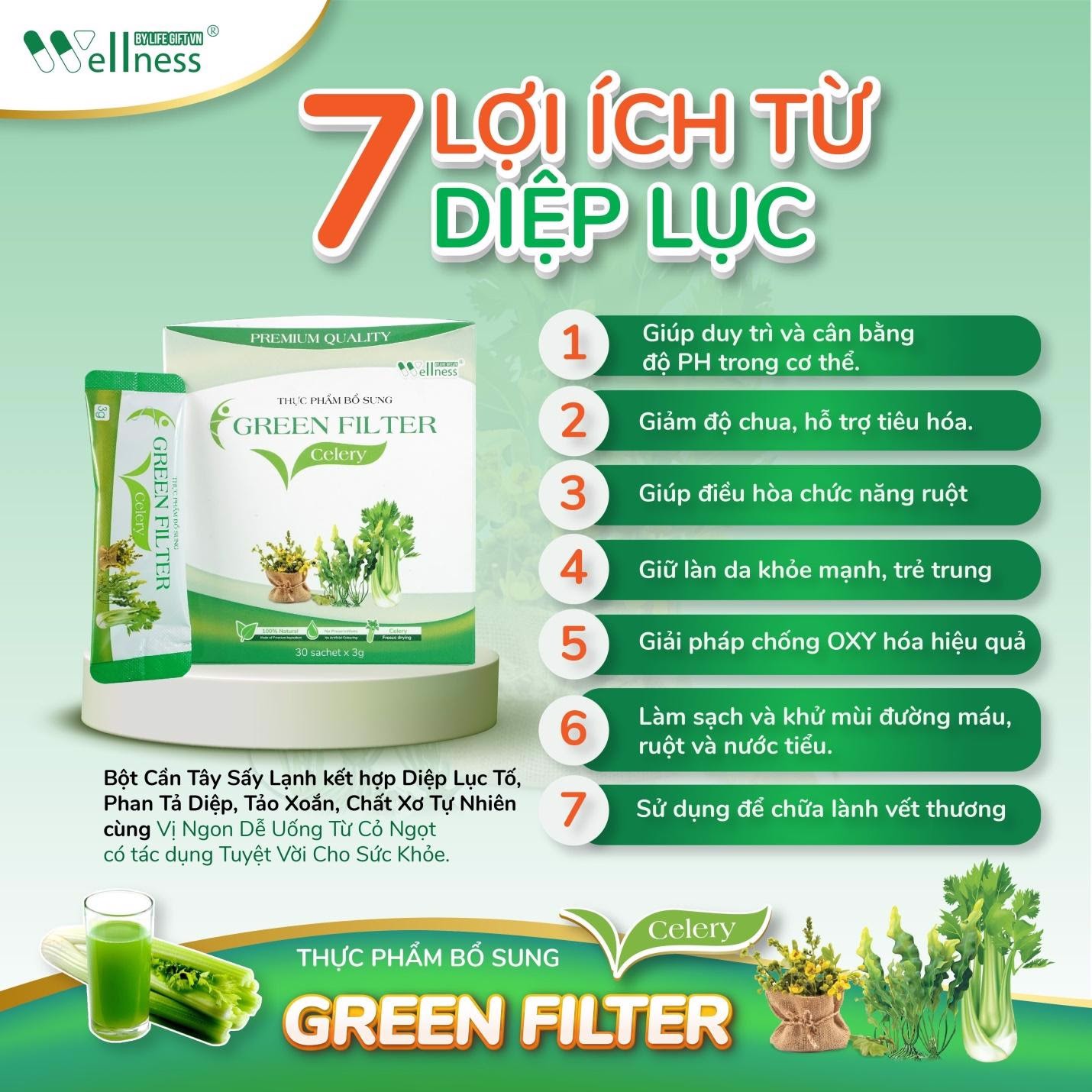 7 lợi ích từ Diệp lục - Thực phẩm bổ sung bột Cần tây – diệp lục Green Filter Celery – Droppii Shops