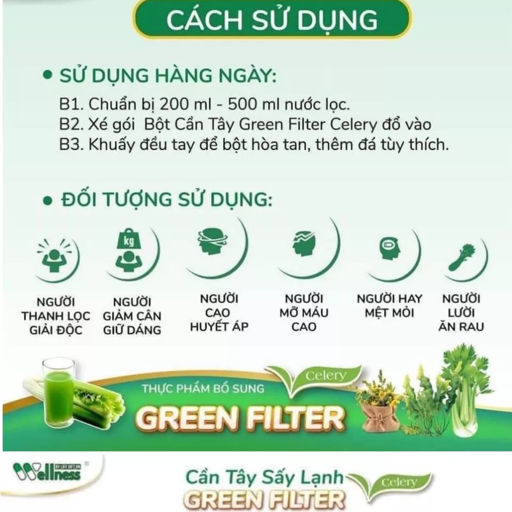 Thực phẩm bổ sung bột cần tây diệp lục Green Filter Celery - 3g x 30 gói